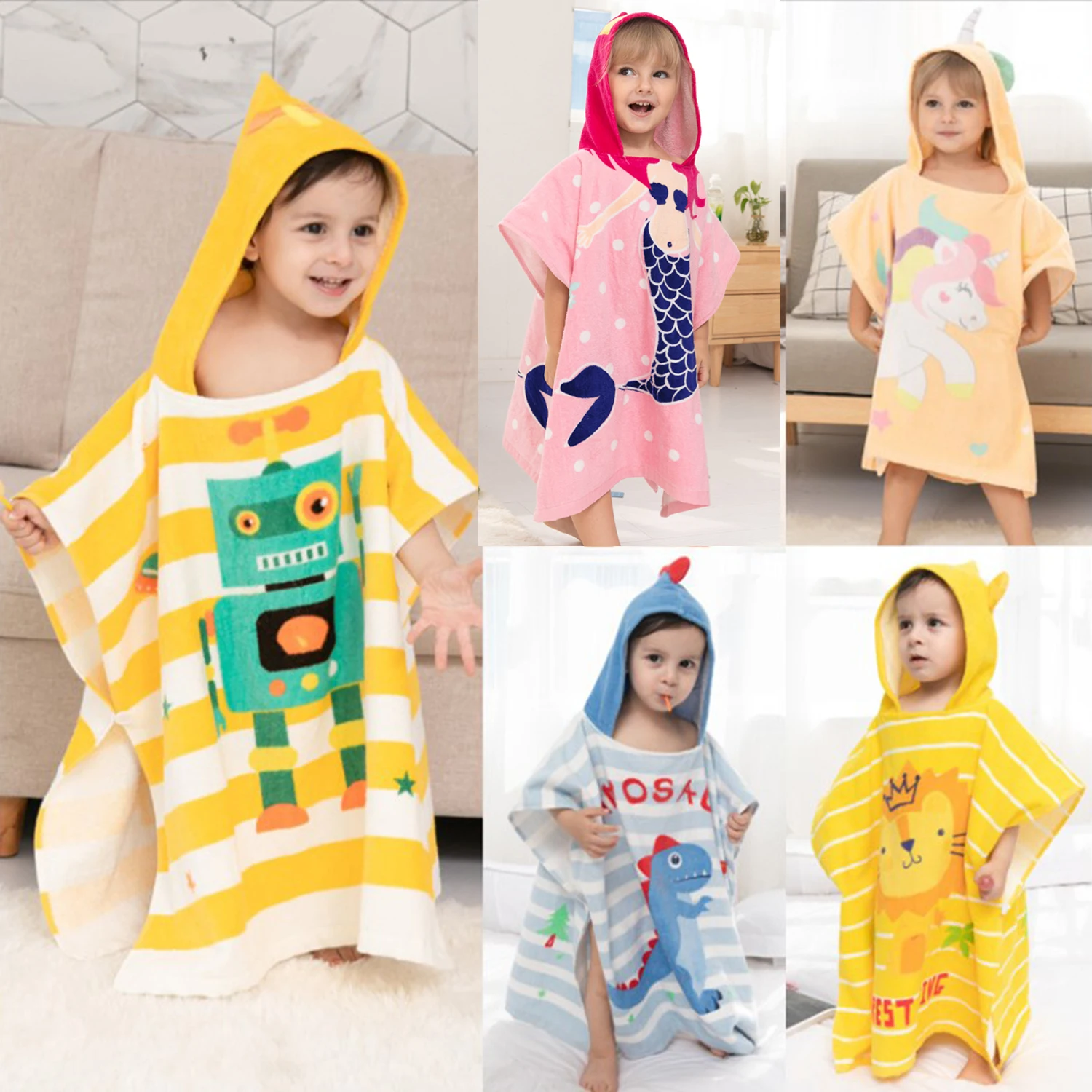 Bath Towels Children Exquisite Pattern Bathrobe Bath Poncho Children Boys Girls Cute Towel With