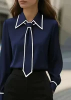 Women's fashion tie lapel design casual long-sleeved shirt - Image 6