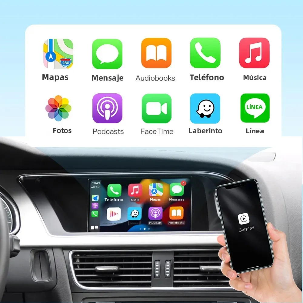 CarPlay inalámbrico Android Auto para Audi A4 A5 Q5 S5 B8 2008-2016 con 3G MMI, modelo con enlace de espejo AirPlay Multimedia frontal/vista 2