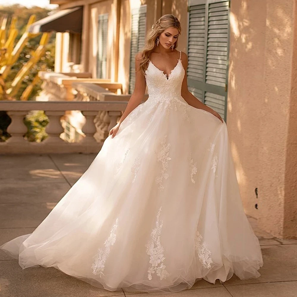 

Luxury A-Line Wedding Dresses Sexy Bridal Robes Backless Sleeveless Vintage Gowns For Formal Party Elegant Vestidos De Novia
