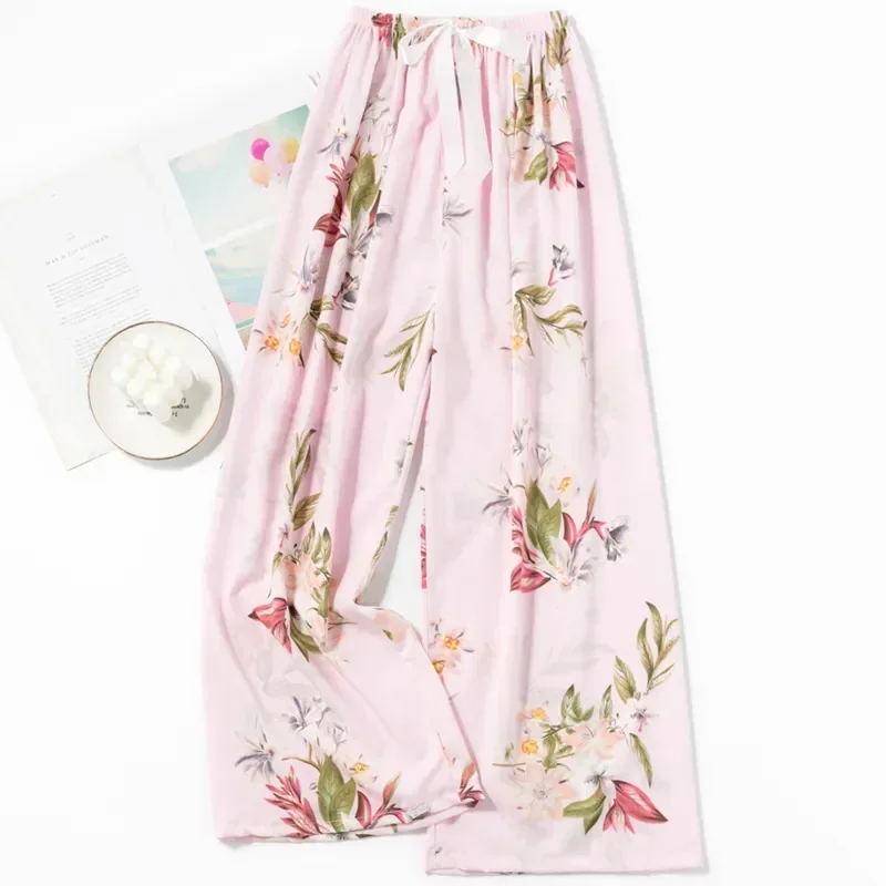 

Длинные мягкие свободные штаны на шнуровке для сна, пижама, дышащая Пижама для сна с принтом, Женская домашняя одежда, тонкие повседневные штаны