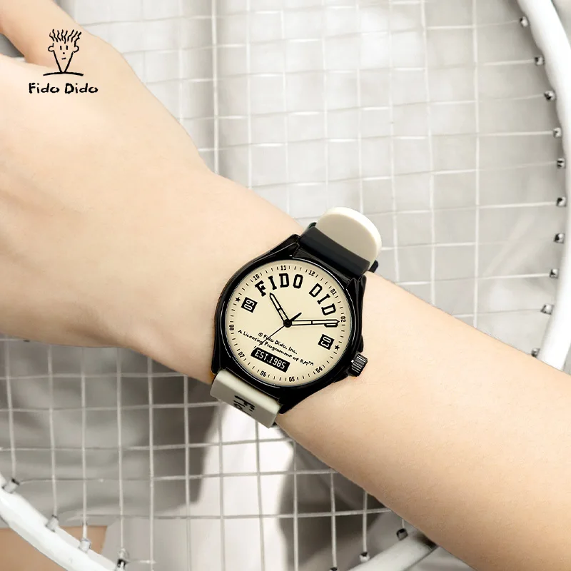 FIDODIDO Couple Sports Watches 50M Waterproof Silicone Strap Japan Quartz Movement Retro Tooling Design FD2350-910
