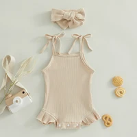 ma&baby 0-18M Newborn Infant Toddler Baby Girls Romper Knit Ruffle Sleeveless Jumpsuit Overall Solid Color Clothing D01 2