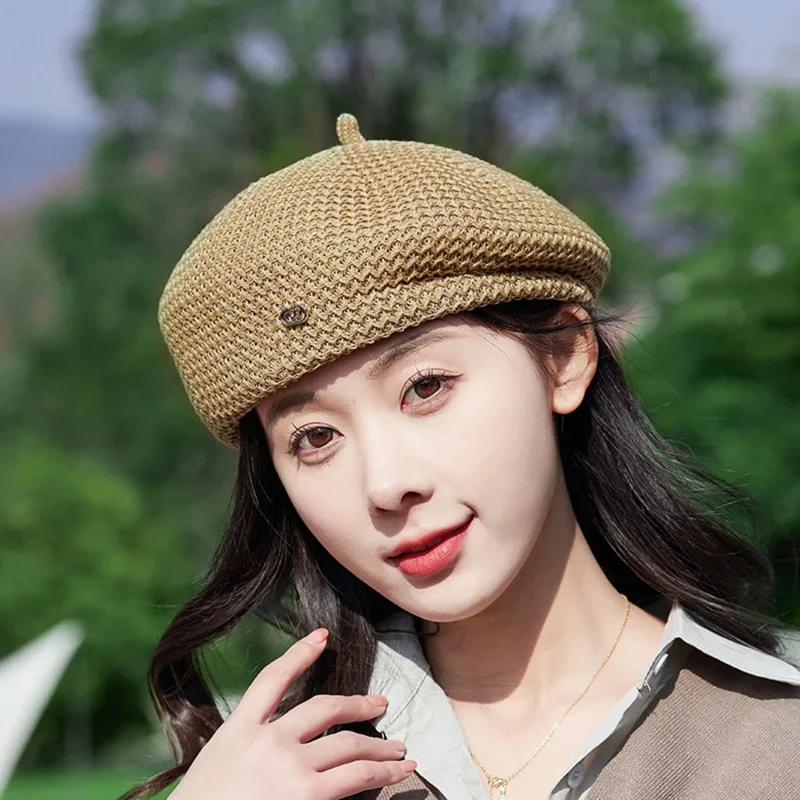 Women's Knit Beret Hat - Stylish Summer Painter Style Headwear_voghion.com