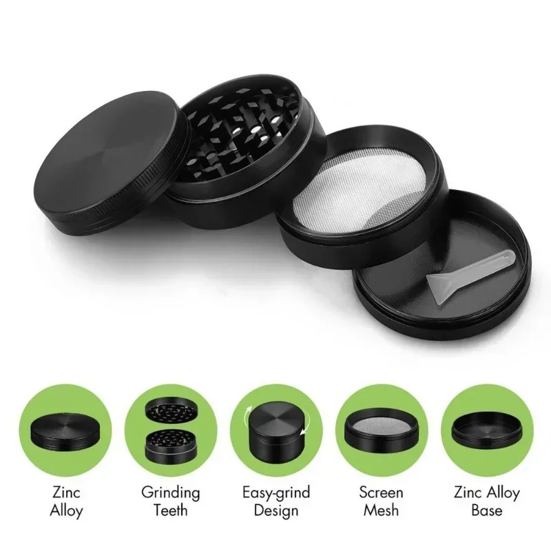 Herb Grinder 1.6in Zinc Alloy 4-Layer Manual Tobacco Spice Mortar Cigarette Herbal Grinder Smoking Accessories Kitchen Tool