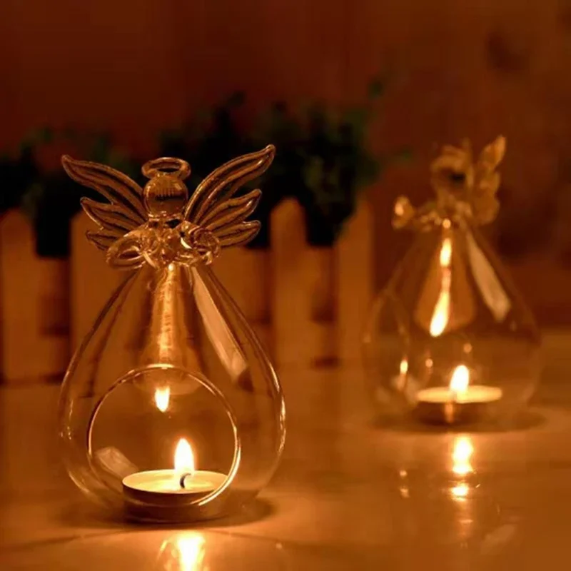 Creative Angel Glass Hanging Tea Lamp Candle Holder Family Room Party Decorative Candlestick, candle holders