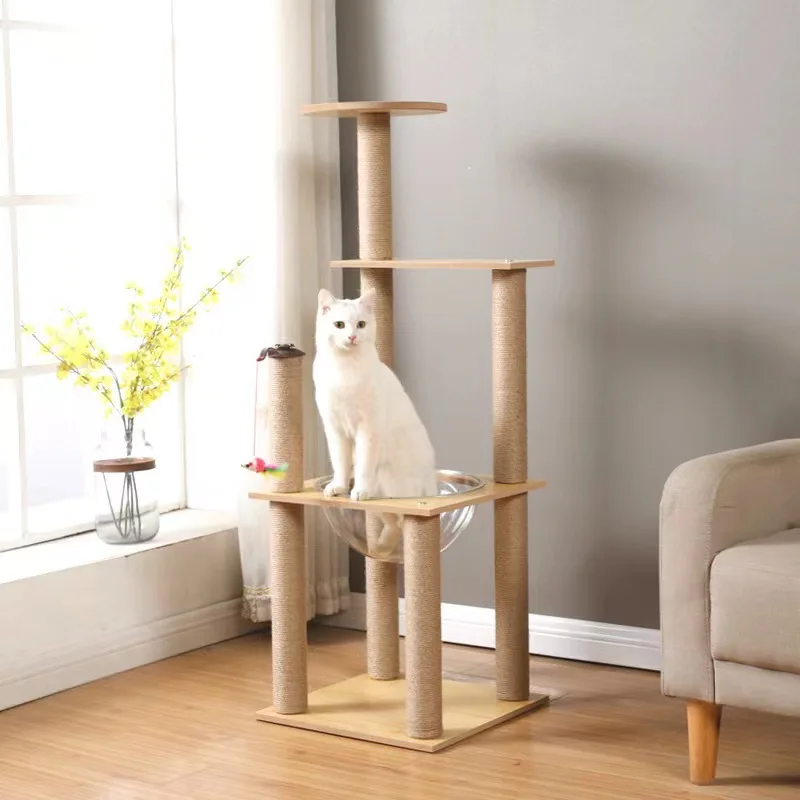 

Solid Wood Cat Climbing Frame Cat Nest Wood Cat House Cat Tree Cat Scratching Post Space Capsule Sisal Cat Jumping Platform