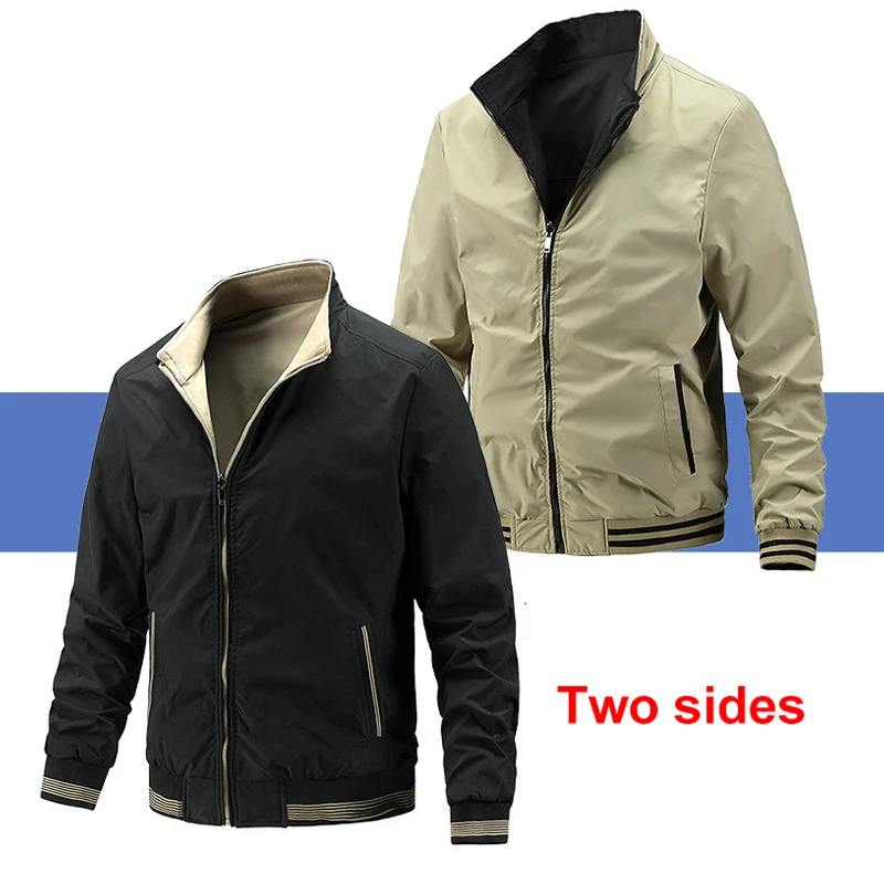 Two Sides Jacket Men Solid Color Jackets Fashion Casual Coats Spring Autumn Varsity Jacket Male Outerwear Windbreaker