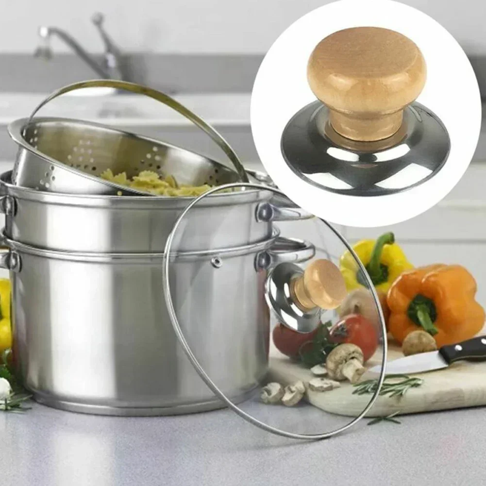 Wood Handle Pot Lid Knob It Can Be Used For Frying Pans 2.24 X 1.54inch Accessories Screw Gasket Stainless Steel