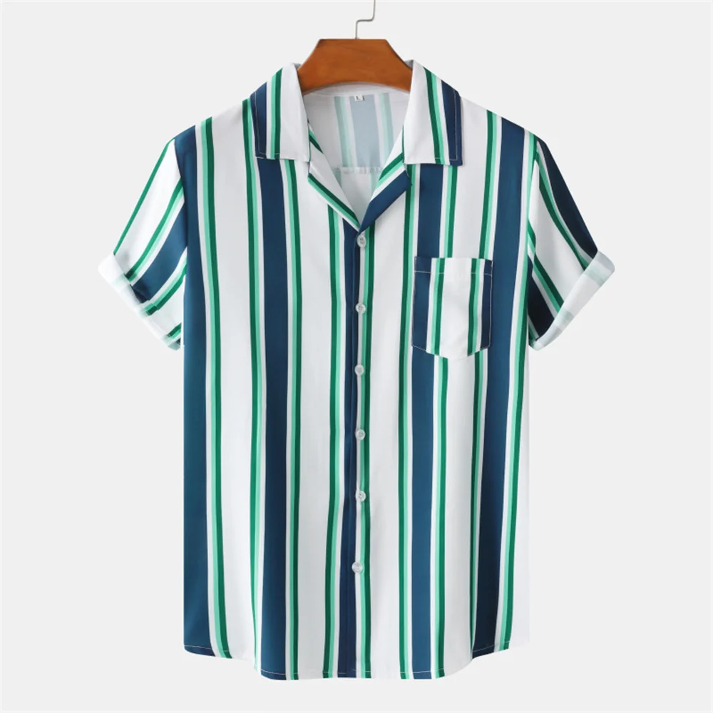 Summer Men Stripe Casual Shirts Hawaiian Beachwear Streetwear Fashion 3d Print Short Sleeve Holiday Imported Clothing Floral 6