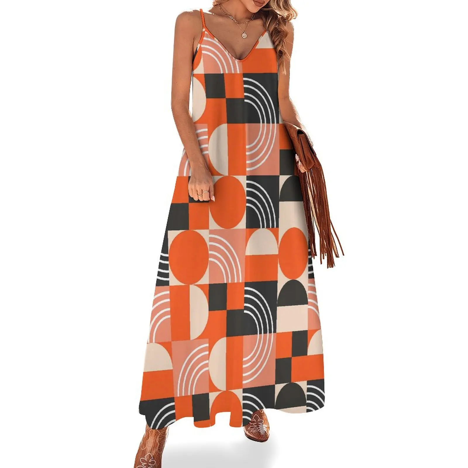 

Bright Color Block Dress Geometric Aesthetic Bohemia Long Dresses Spring Vintage Maxi Dress Graphic Vestidos Gift Idea
