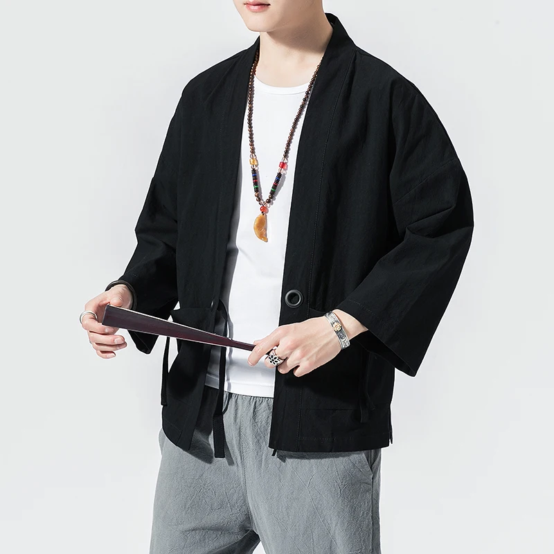 Men Kimono Cardigan Coat Japanese Haori Yukata Casual Outerwear Male Samurai Costume Clothing Summer Beach Kimono Jacket
