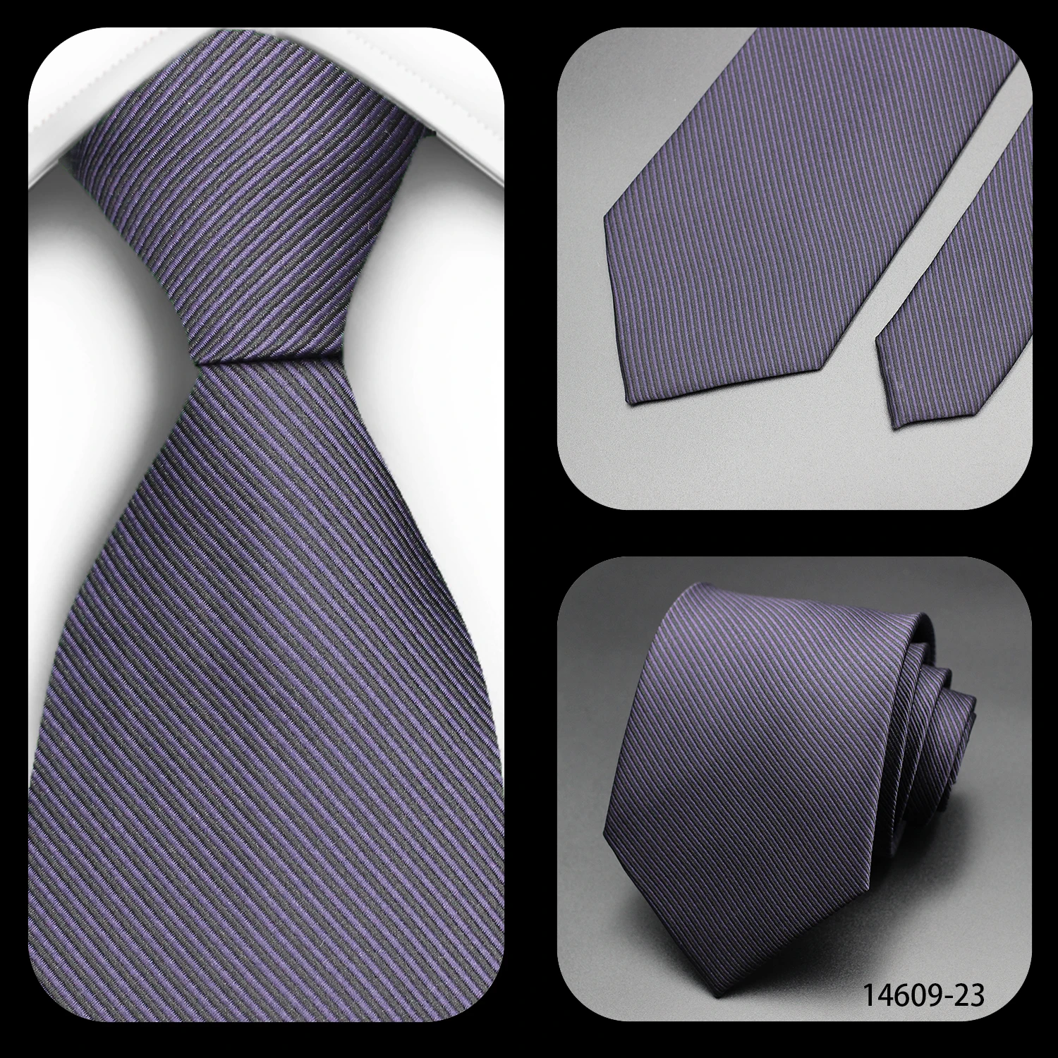 Luxuriöse 7CM Herrenkrawatte in Lila mit Streifen, Punkten und Blumenmuster für Männer, Bräutigam, Jacquard-gewebte Krawatte für Business, Hochzeit, Party. – Detail 5