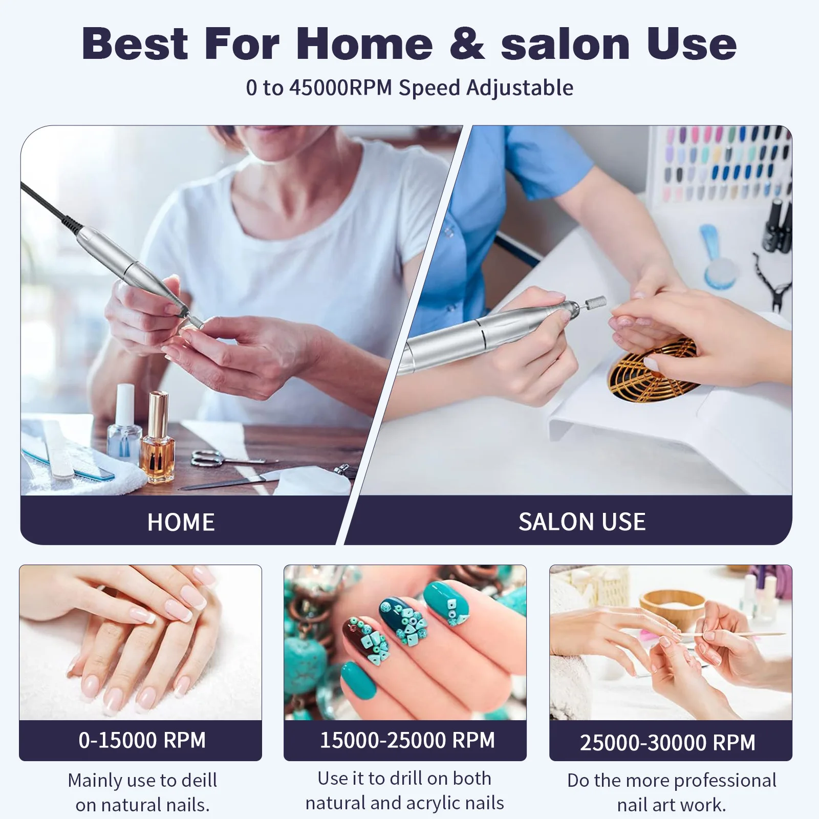 45000RPM Rechargeable Nail Drill Machine With LCD Display Low Noise Professional Nail Polish Sander for Manicure Nail Equipment 6