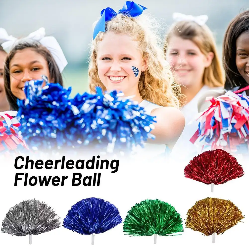 Children's Cheerleading Pom Poms with Handle Cheer Balls Gold Yellow Pink Red Green Blue for Women Girl Kids Pompoms Accessories