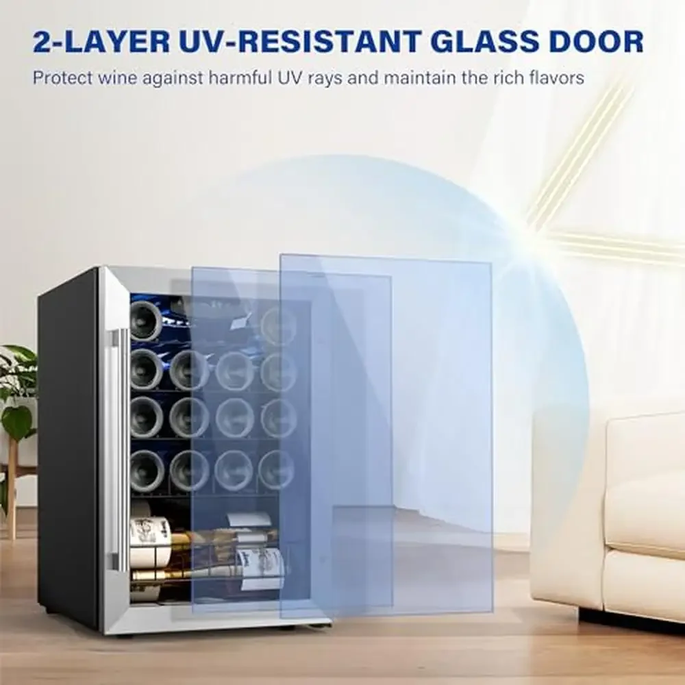 20 Bottle Wine Fridge Cooler 38-65℉ Glass Door Under Counter Freestanding Eco-friendly -Free Wine Refrigerator Dual Design Dorm 4