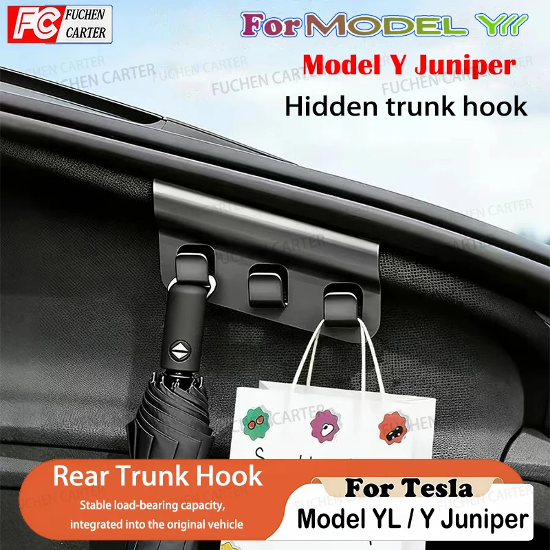 For Tesla Model Y YL Juniper Rear Trunk Hook Seat Button Cargo Grocery Shopping Bag Holder Umbrella Hanger Storage Accessories