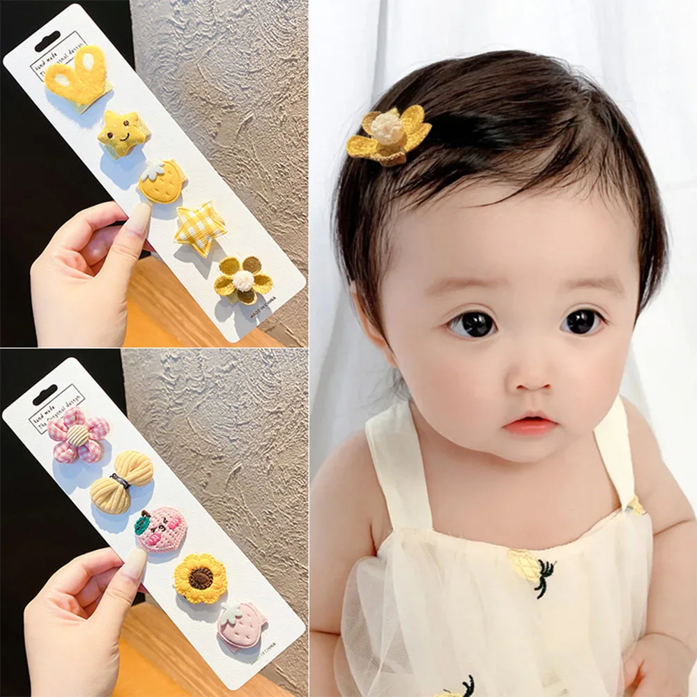 Five Pieces of Full Cloth Baby Hair Clip Harmless Hair Headwear Baby Bangs Hair Clip Children's Hair Accessories 10pcs small baby girls mini hairpin mix color hair claw clips for kids hairpins headwear accessories hair crab claw grip bangs