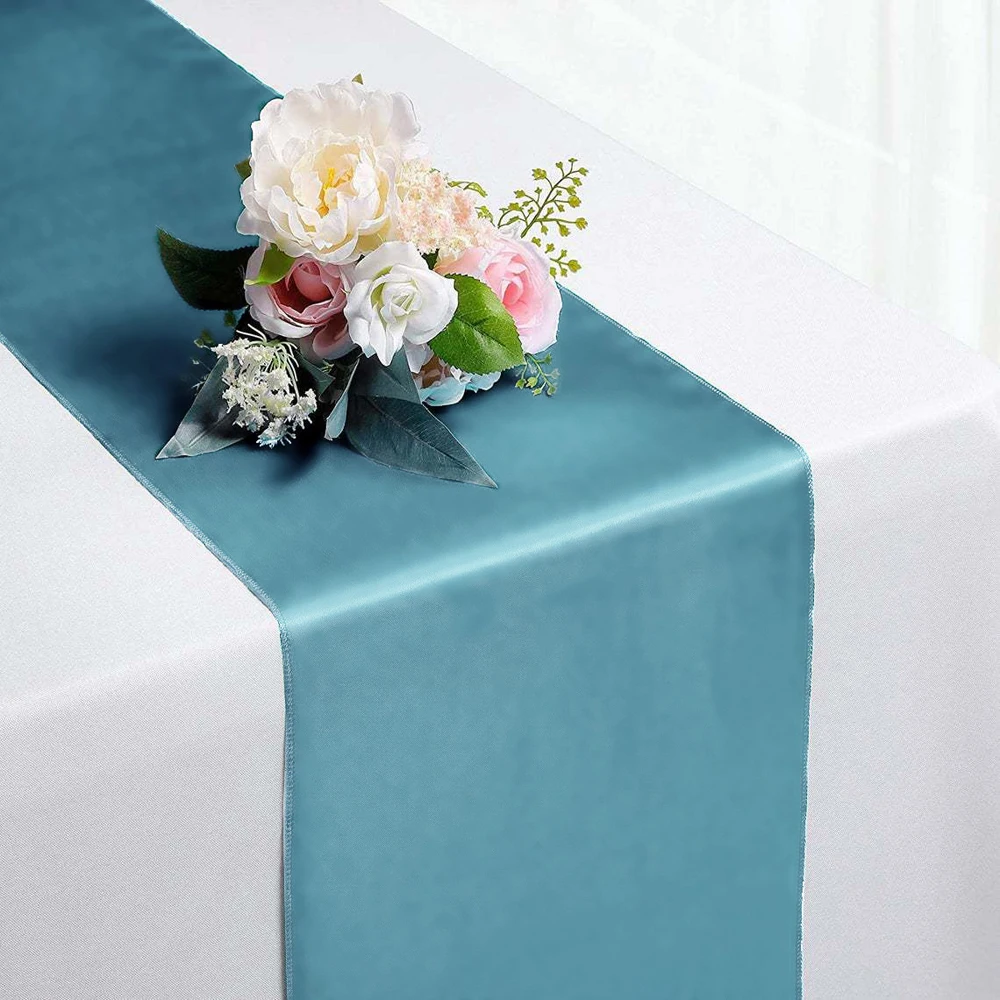 30X275cm Teal Blue SatinTable Runner Banquet Wedding For Party Event Home Decoration Supply Smooth Table Runner