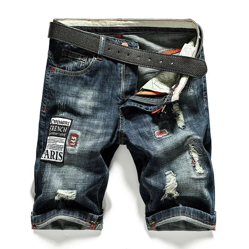 Men Jeans Ripped Shorts Summer Straight Casual Hip Hop