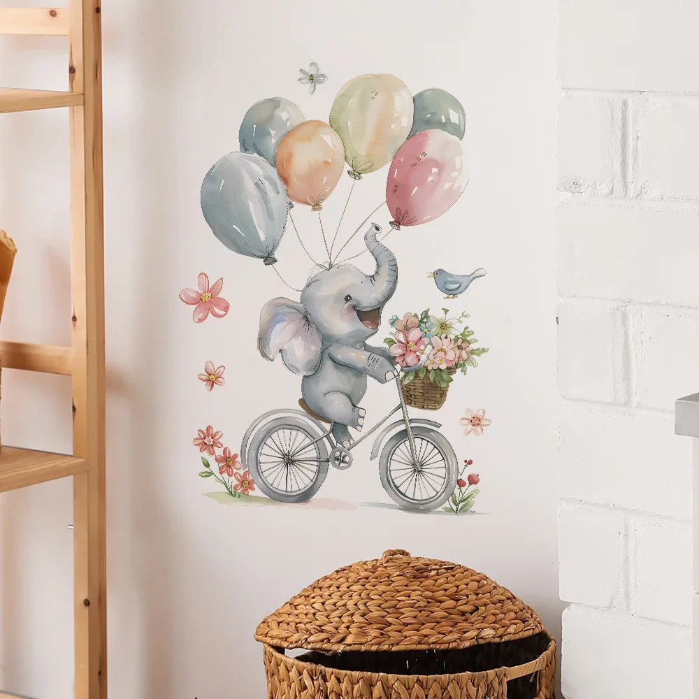 Elephant Balloon Bird Flower Children's Sticker Wallpaper Wall Stickers for Baby Girl Boy Nursery Bedroom Kids Room Decoration
