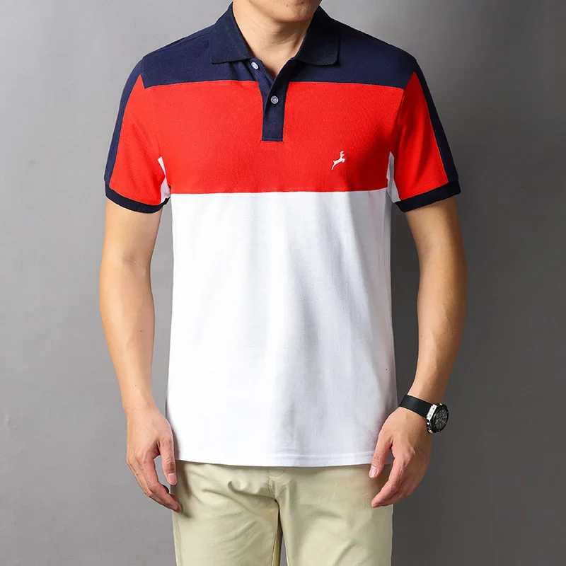 

Foreign Boutique Short Sleeved Polo Shirt Men's Loose and Contrasting Color Patchwork European and American Sports Plus Size7xl