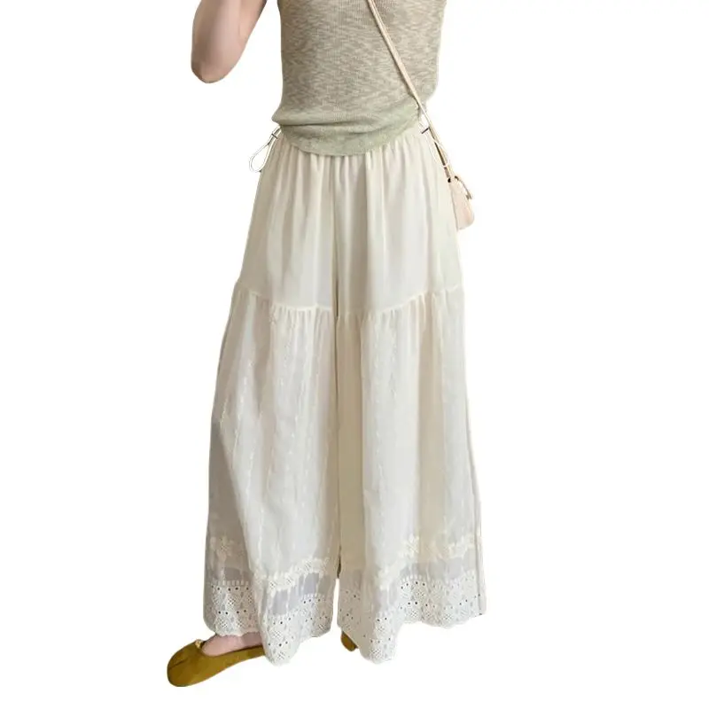임산부를위한 하이 웨이스트 루즈 코트 바지 스커트 우아한 레이디 스타일 여름 얇은 혼합 원단 9 포인트 캐주얼 바지