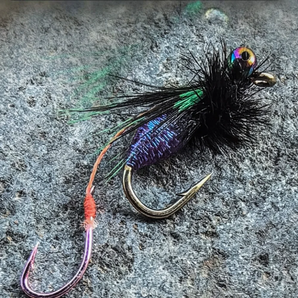 2pcs double hook Frenchie Nymph Tungsten Barbless Hooks Fly Fishing Lures Imitate Mayfly Nymphs Competition Trout Flies