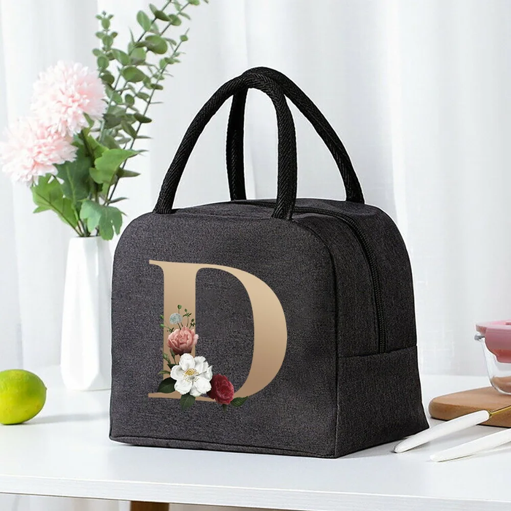 Lunch Bag Cooler Tote Portable Insulated Thermal Canvas Bag Food Picnic Unisex Travel  Lunchbox Organizer Bags Gold Letter Print