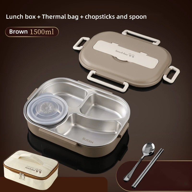 Lunch Box Acciaio 4 Scomparti 1500ml – Contenitore Termico Con Ciotola Zuppa, Posate E Custodia Isotermica - 2