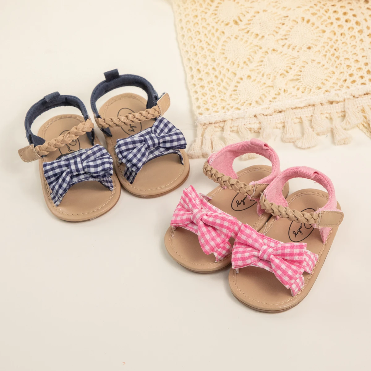 Infant Baby Shoes Girl Flats Sandals Soft Sole Anti-Slip Summer Bowknot Dot Stripe Lace Crib Shoes Newborn First Walker Hot Sale 1