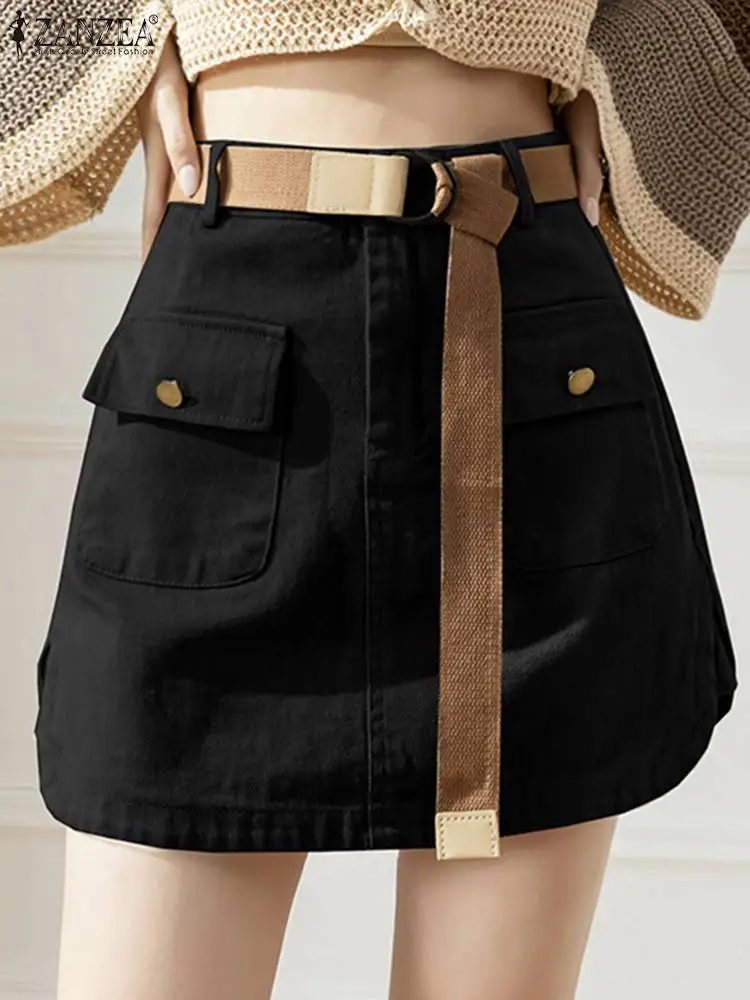 

2024 ZANZEA Fashion Women Solid Cargo Skirt Y2K Stylish Casual Mini Skirts Summer Beach Party Short Faldas Saia Sexy Streetwear