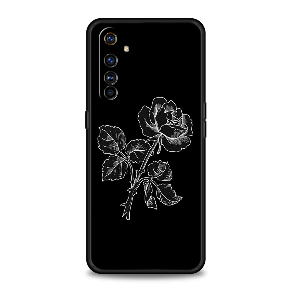 Elegant Black Flower Shockproof Silicone Phone Case - Stylish Protective Cover