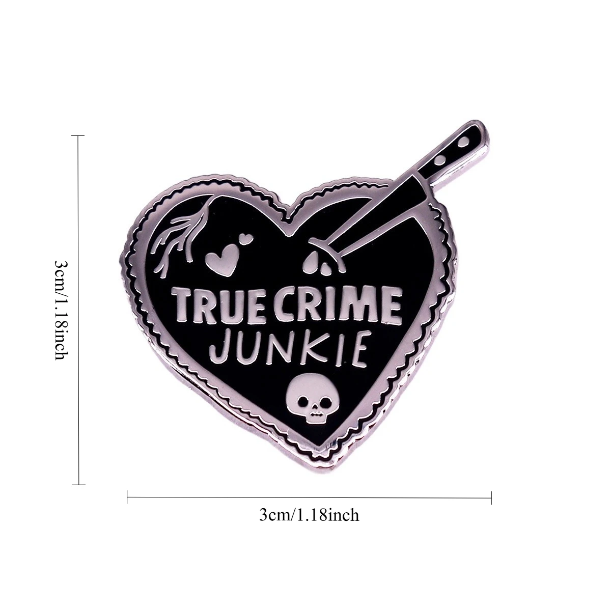 دبوس مينا على شكل قلب بتصميم "True Crime Junkie" - تصميم قوطي داكن، بنمط غموض الجريمة، للارتداء اليومي وهدايا الجريمة الحقيقية
