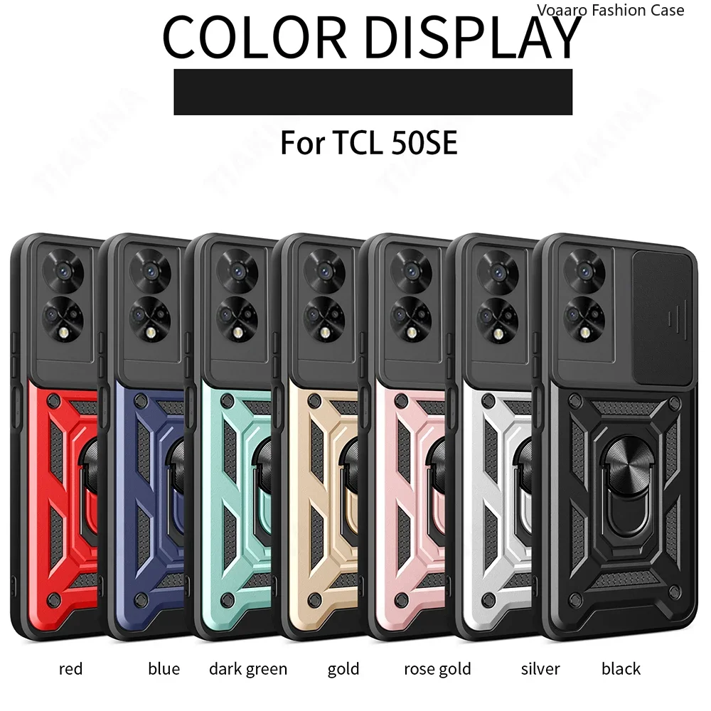 Protective Armor Case Cover with Slide Lens Camera Protection and Magnetic Ring Stand Holder