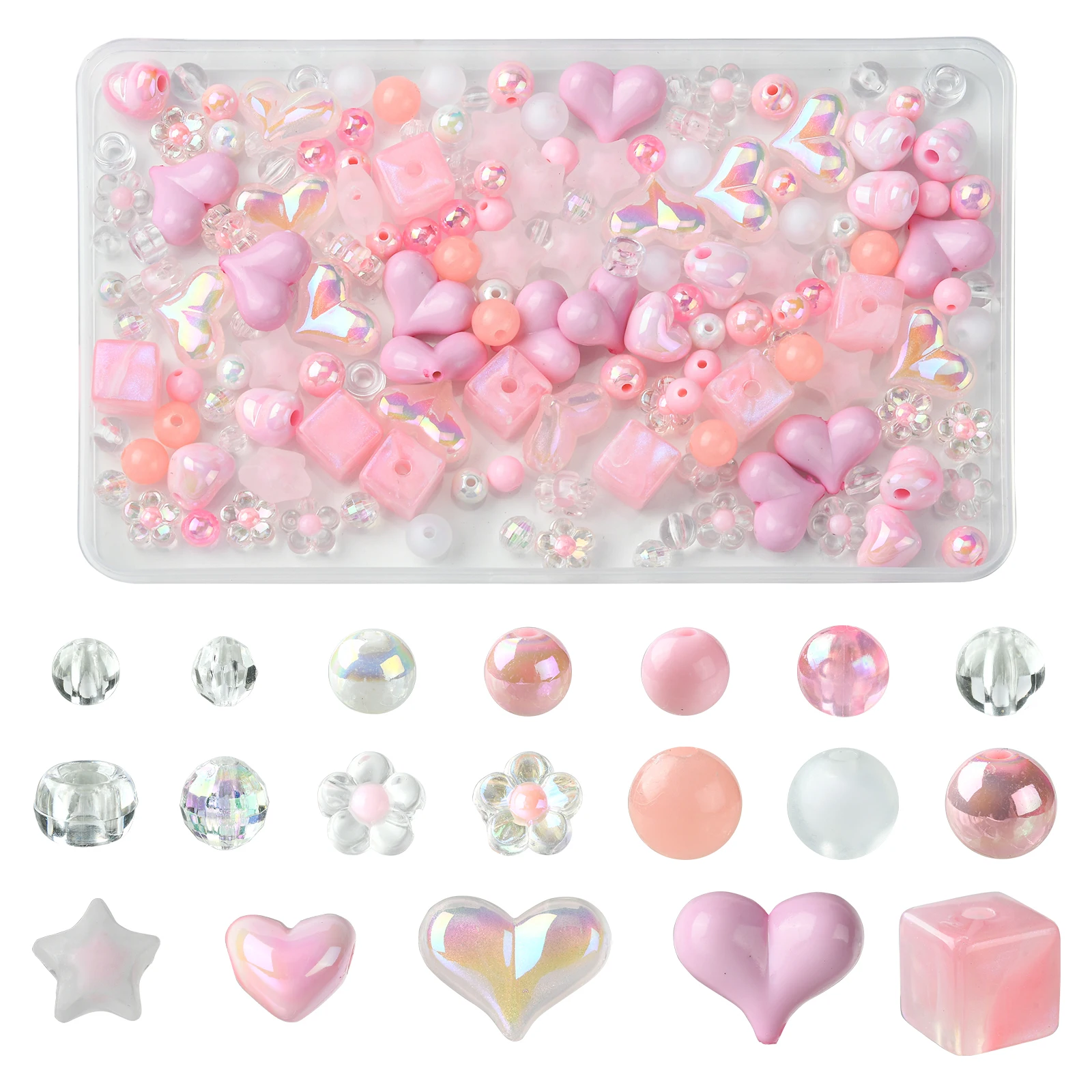 100 Stück rosa Acryl perlen Kit Acryl rosa verschiedene Perlen Kunststoff Bogen Herz runde Perlen Bulk für Schmuck machen DIY Handwerk