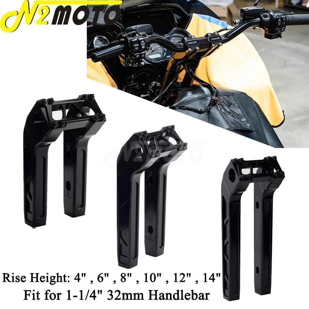 

1-1/4" 32mm Handlebar Clamp Pullback Risers 4" 6" 8" 10" 12" 14" For Harley Dyna Street Bob Sportster XL Softail Road King FLHR