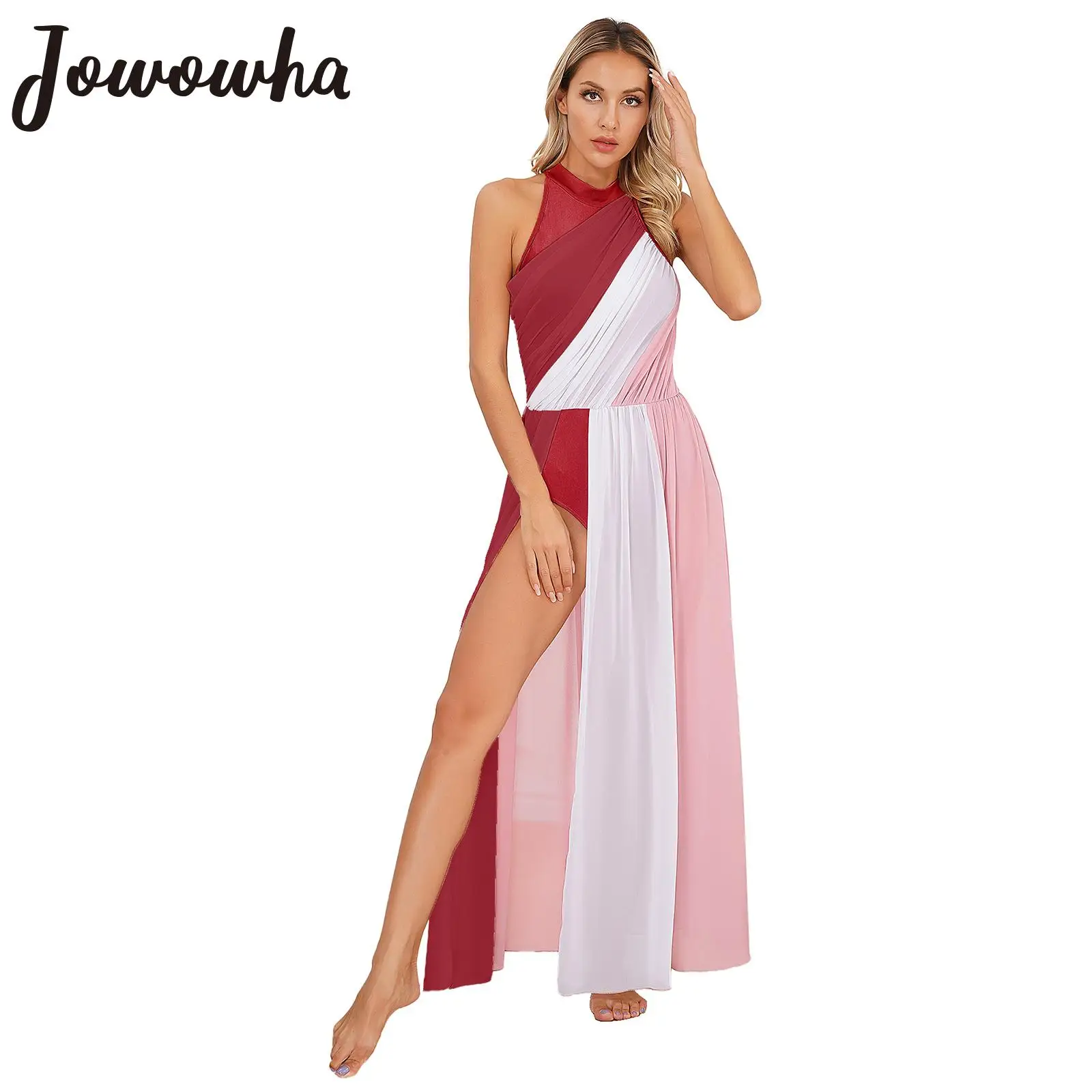 

Womens Ballet Lyrical Dance Dress Sleeveless Split Gymnastics Leotards Dresses Modern Ballroom Competition Performance Dancewear