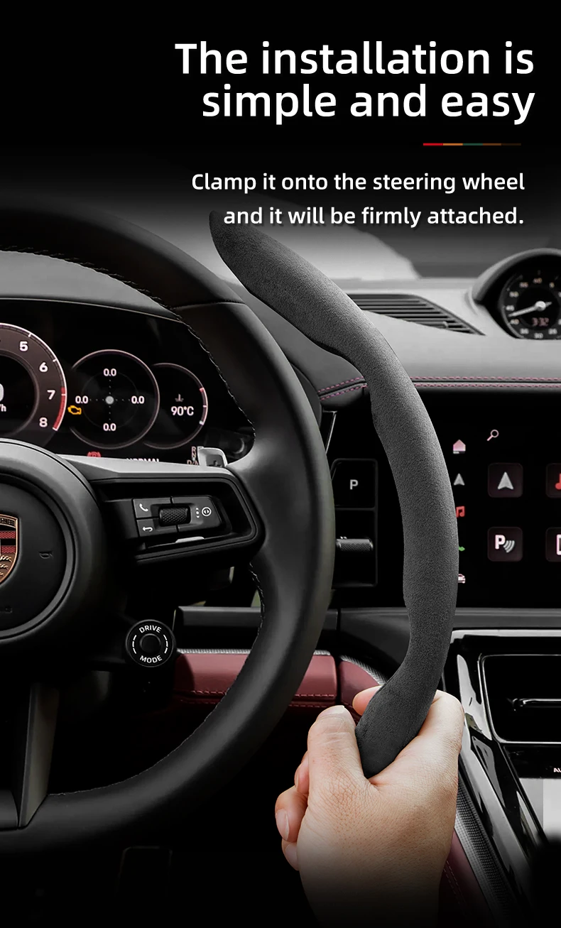 Passend für Porsche Anti-Rutsch-Schnalle, segmentierter Wildleder-Lenkradbezug, passend für Casenne 996 Macan 957 Volante Boxster 986 718 Alcantara 997 Turbo Panamera Taycan 918 Spyder Cayman – Detail 7