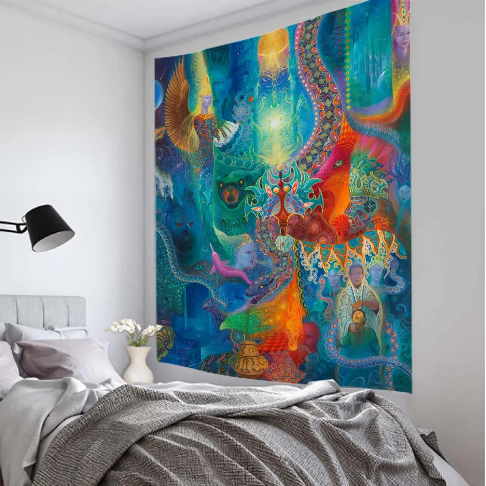 Tapestry, home wall hanging, psychedelic character art, hippie, art decoration, dormitory bedroom mural background cloth