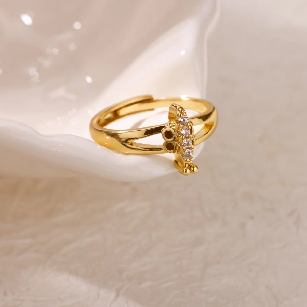 Zircon Elephant Trunk Rings Gold Color Geometric Adjustable Ring
