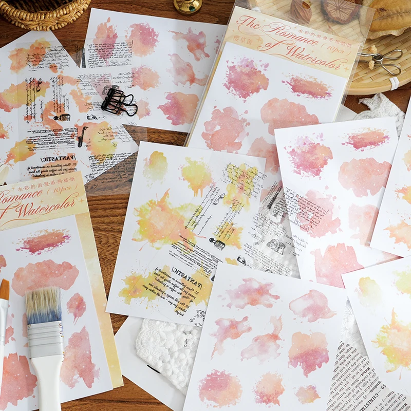 Watercolor Trace Sticker Pack - Creative DIY Journal and Scrapbooking Decor (10pcs)