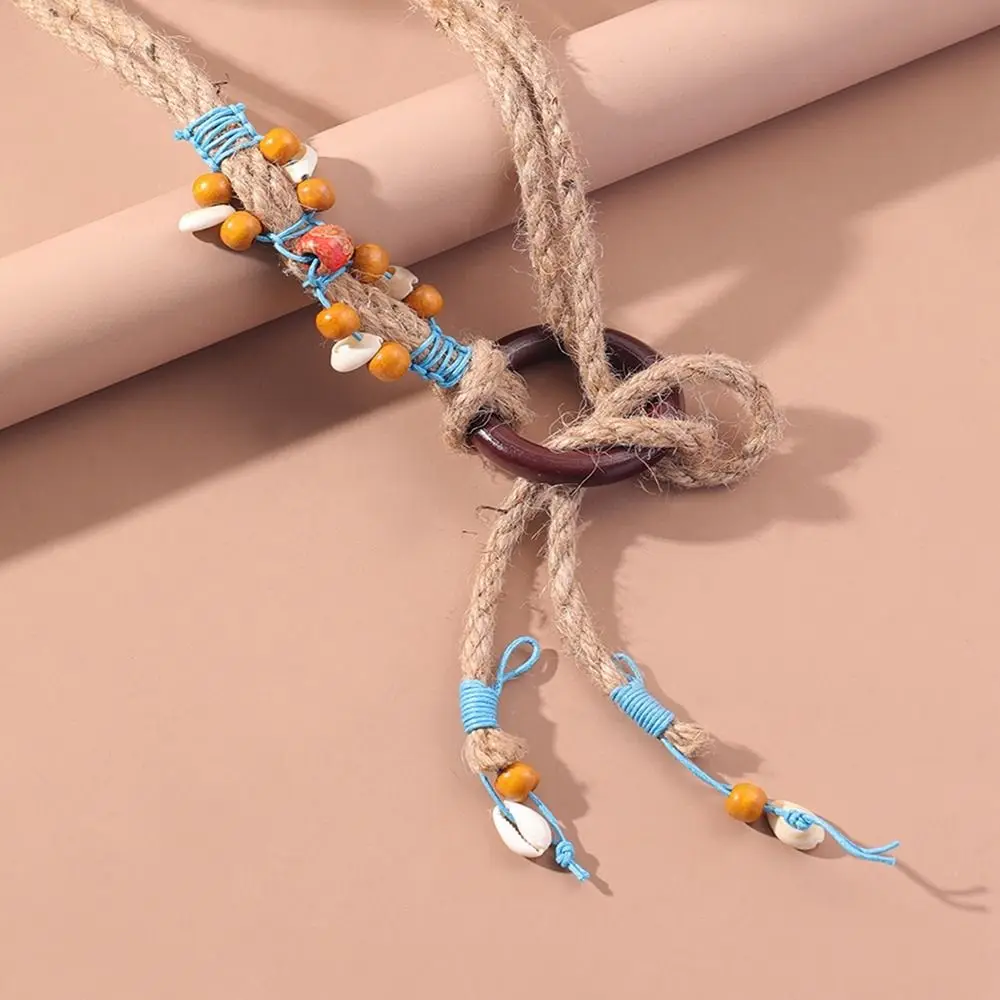 

Wooden Bead Hand-woven DIY Hemp Rope All-match Braided Tassel Belt Waist Rope Ethnic Style Belts Women Waist Chain