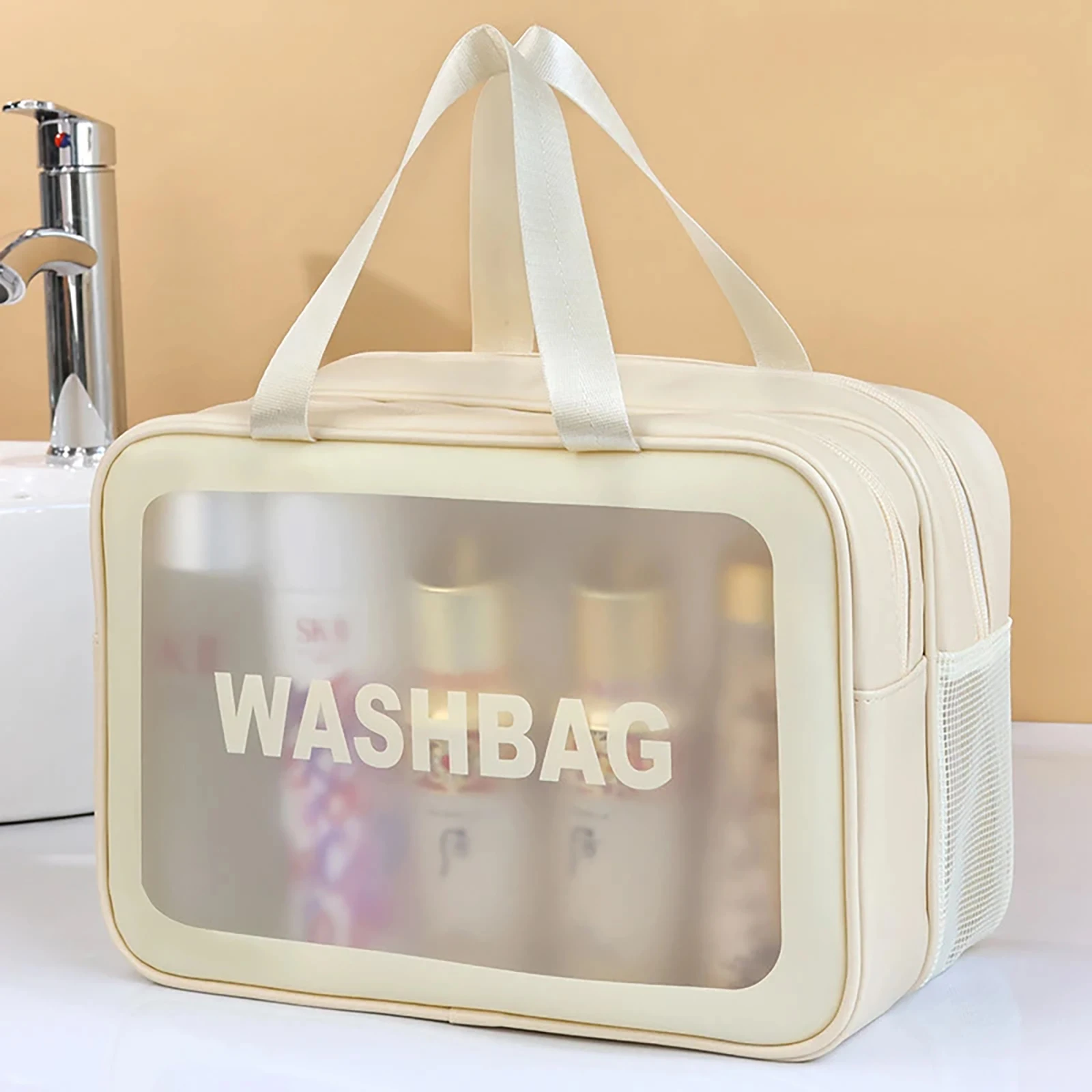 Bath Bag Dry-Wet Separation Partition Toiletry Bag Portable PVC Double-Layer Cosmetic Bag for Travel, Beach, Pool Bathing