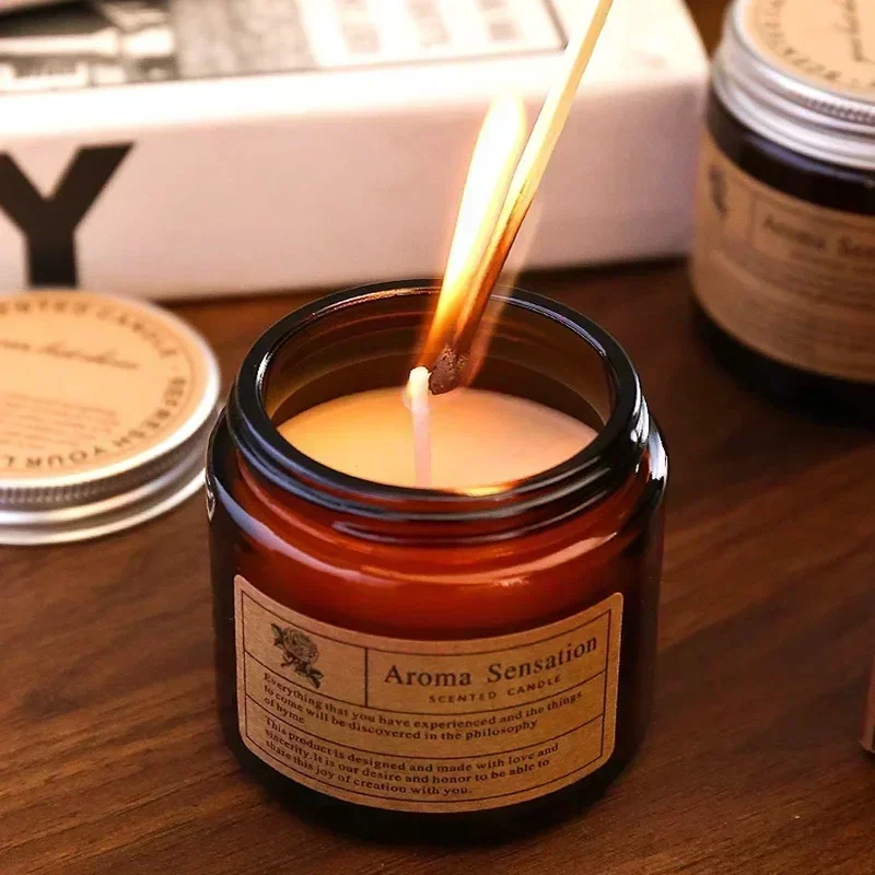 1pc Brown Glass Cup Aromatherapy Candle Smokeless Scented Candle Suitable for Home Decoration Birthday Valentine's Day Gift