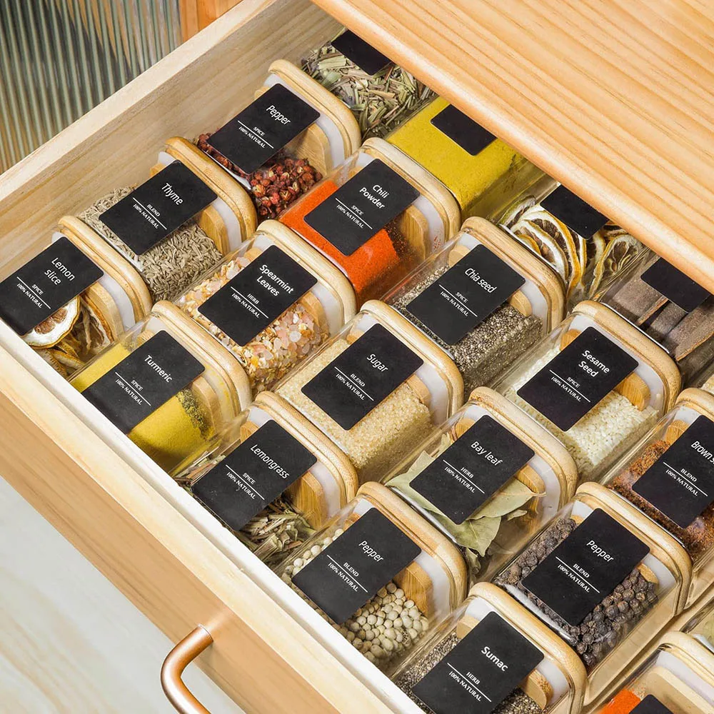 Glass Spice Jars with Bamboo Lid, 4oz Airtight Square Spice Containers, Empty Seasoning Jars for Salt Sugar