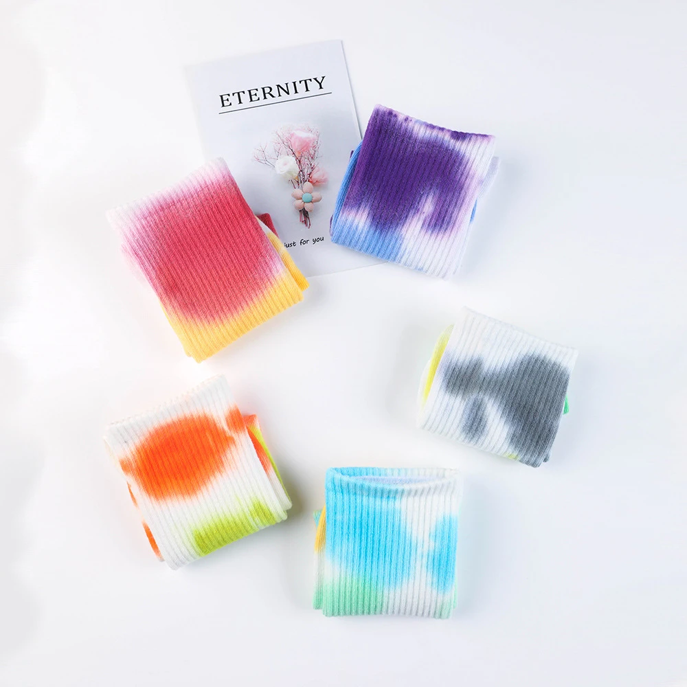 Tie-dye Men Women Socks 3 Pairs Cotton High-Top Trend Colorful Vortex HipHop Basketball Skateboard Funny Happy Soft Girls Socks