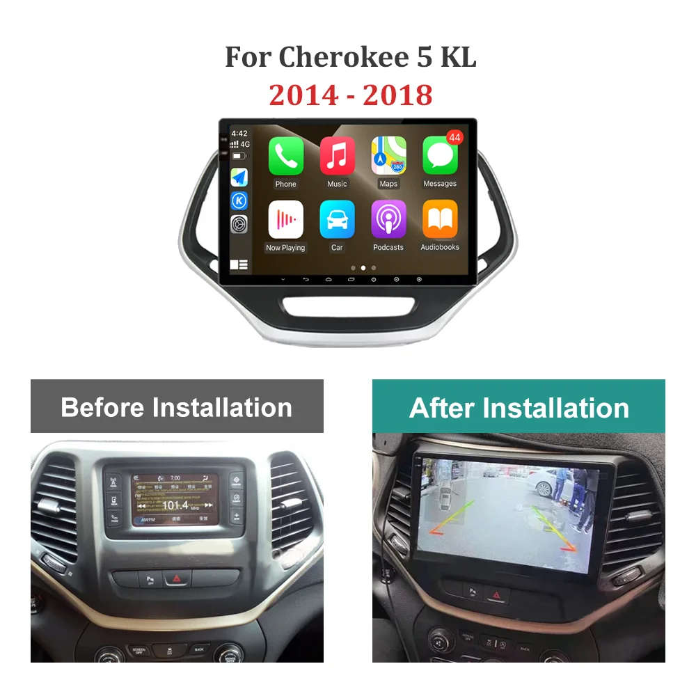 For JEEP Cherokee 5 KL 2014 - 2018 Android 14 Car Multimedia Radio Player Navigation Screen 4G Auido DSP Stereo Wireless Carplay