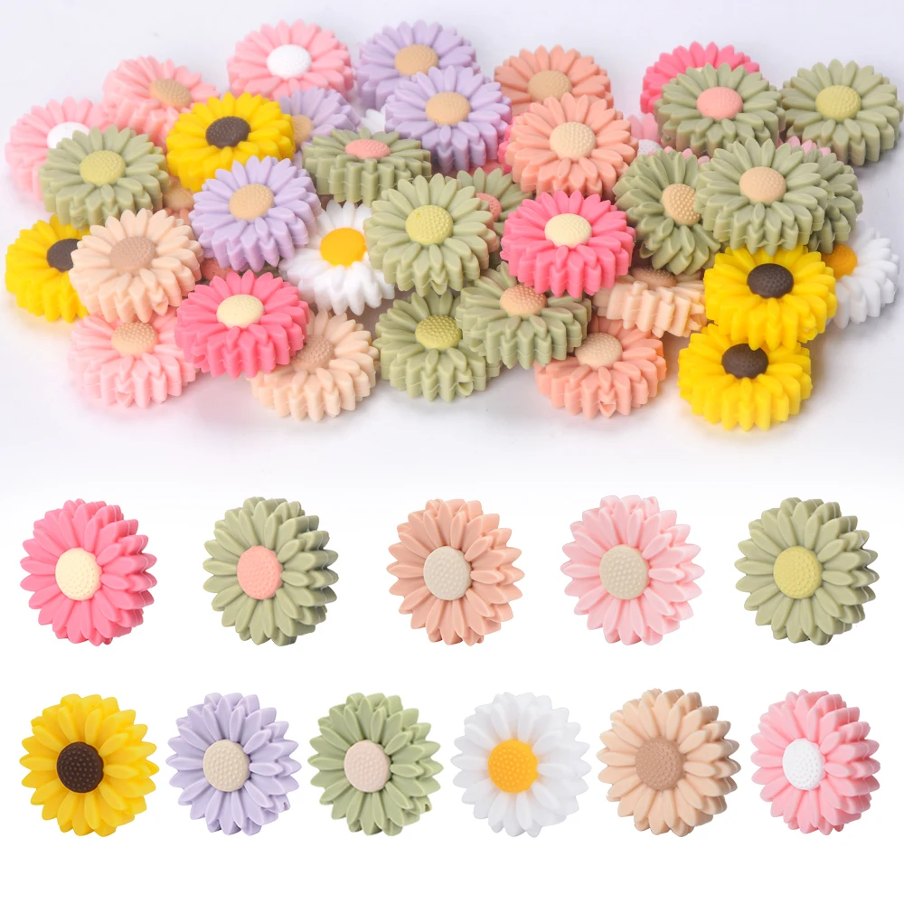 Silicone Daisy Beads Jewelry Making Baby Teething Durable Non Toxic BPA Free 22mm Size