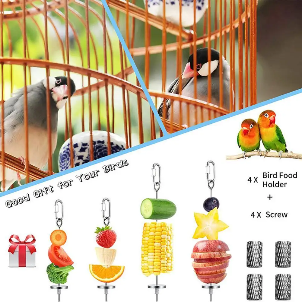 

Bird Fruit Vegetable Skewer Stainless Steel Food Holder Bird Cage Accessories For Parakeet Budgie Macaw